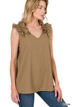 Load image into Gallery viewer, Woven Wool Dobby Ruffle Trim Sleeveless Top