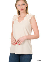 Load image into Gallery viewer, Woven Wool Dobby Ruffle Trim Sleeveless Top