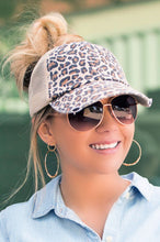 Load image into Gallery viewer, Leopard Messy Bun Hat