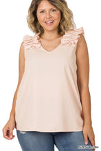 Load image into Gallery viewer, Plus Woven Wool Dobby Ruffle Trim Sleeveless Top