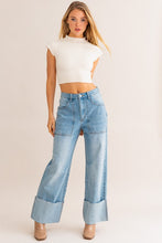 Load image into Gallery viewer, High-Waisted Wide Leg Cuffed Jeans