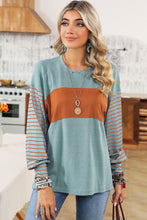 Load image into Gallery viewer, Colorblock Striped Bishop Sleeve Side Slits Top