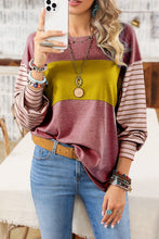 Load image into Gallery viewer, Colorblock Striped Bishop Sleeve Side Slits Top