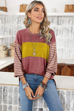 Load image into Gallery viewer, Colorblock Striped Bishop Sleeve Side Slits Top