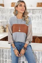 Load image into Gallery viewer, Colorblock Striped Bishop Sleeve Side Slits Top