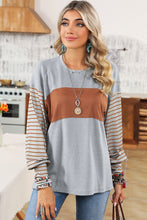 Load image into Gallery viewer, Colorblock Striped Bishop Sleeve Side Slits Top