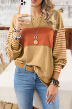 Load image into Gallery viewer, Colorblock Striped Bishop Sleeve Side Slits Top