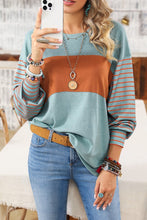 Load image into Gallery viewer, Colorblock Striped Bishop Sleeve Side Slits Top