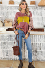 Load image into Gallery viewer, Colorblock Striped Bishop Sleeve Side Slits Top