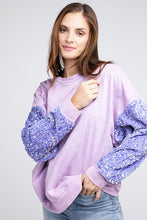 Load image into Gallery viewer, Velvet Sequin Sleeve Mineral Washed Top