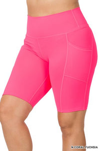 Neon Coral Fuchsia Biker Shorts (CURVY)