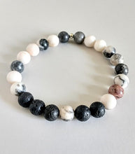 Load image into Gallery viewer, Lava Stone With Pink Jasper Gemstone Bracelet
